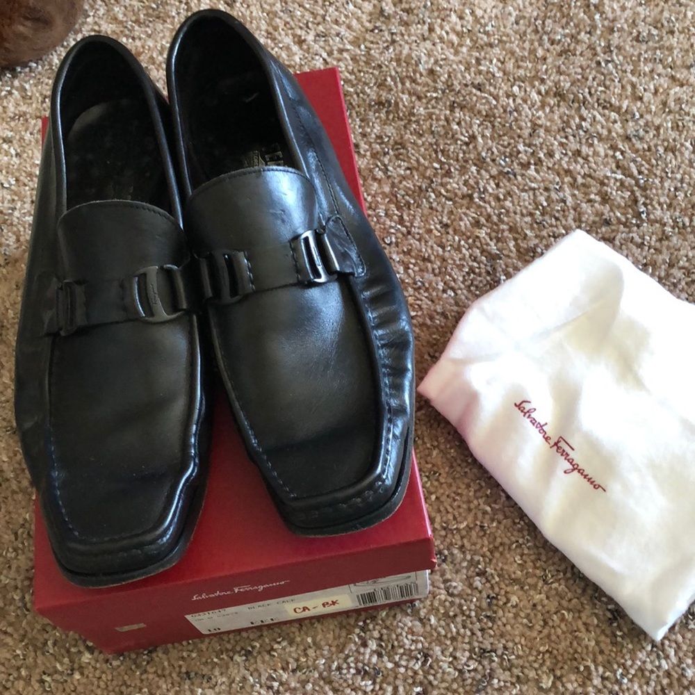 Ferragamo "Savoia" Black Leather Dress Shoes
